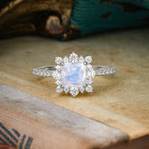 Princess Cut 1.2 Carat Moonstone Pave Ring Halo Engagement Ring